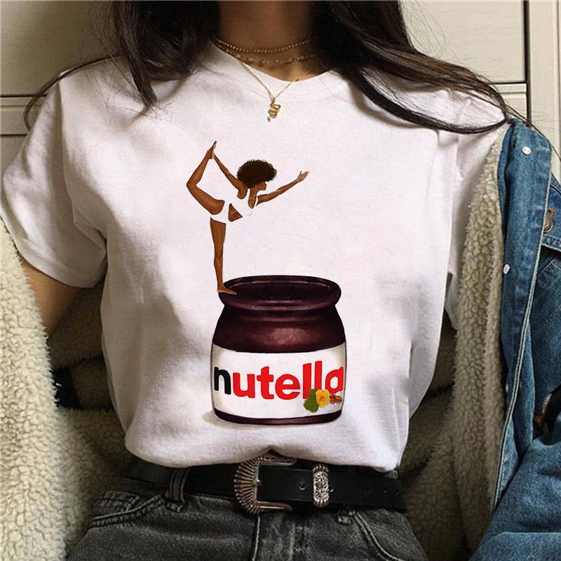 Damen Sommer Top 3D Nutella T-Shirt Rundhals Streetwear lockeres Damentop