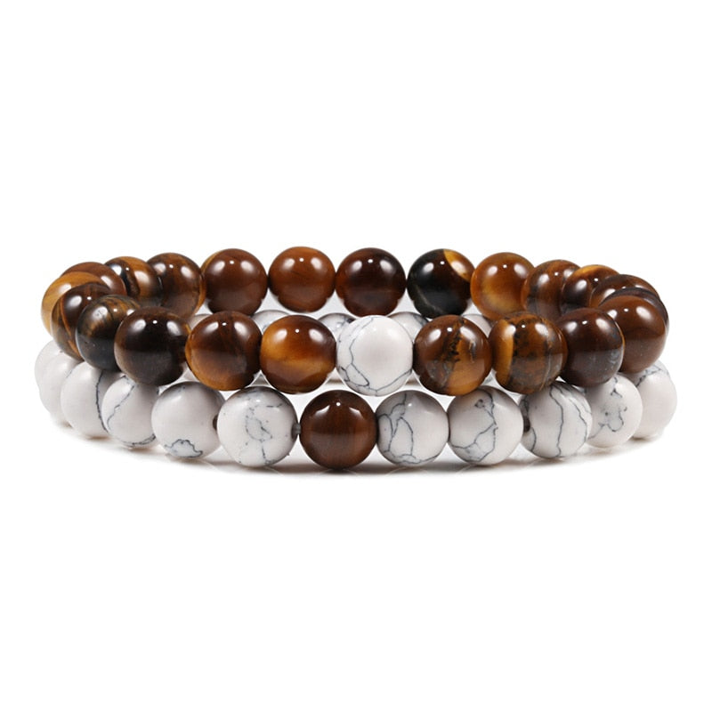 2er SET ARMBAND DAMEN HERREN Naturstein Freundschaftsarmband Yoga