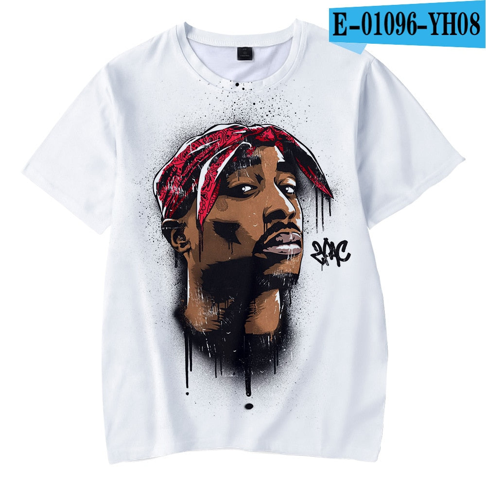 Herren 2Pac Tupac 3D T-Shirt Rundhals Unisex Sommer Streetwear Rapper