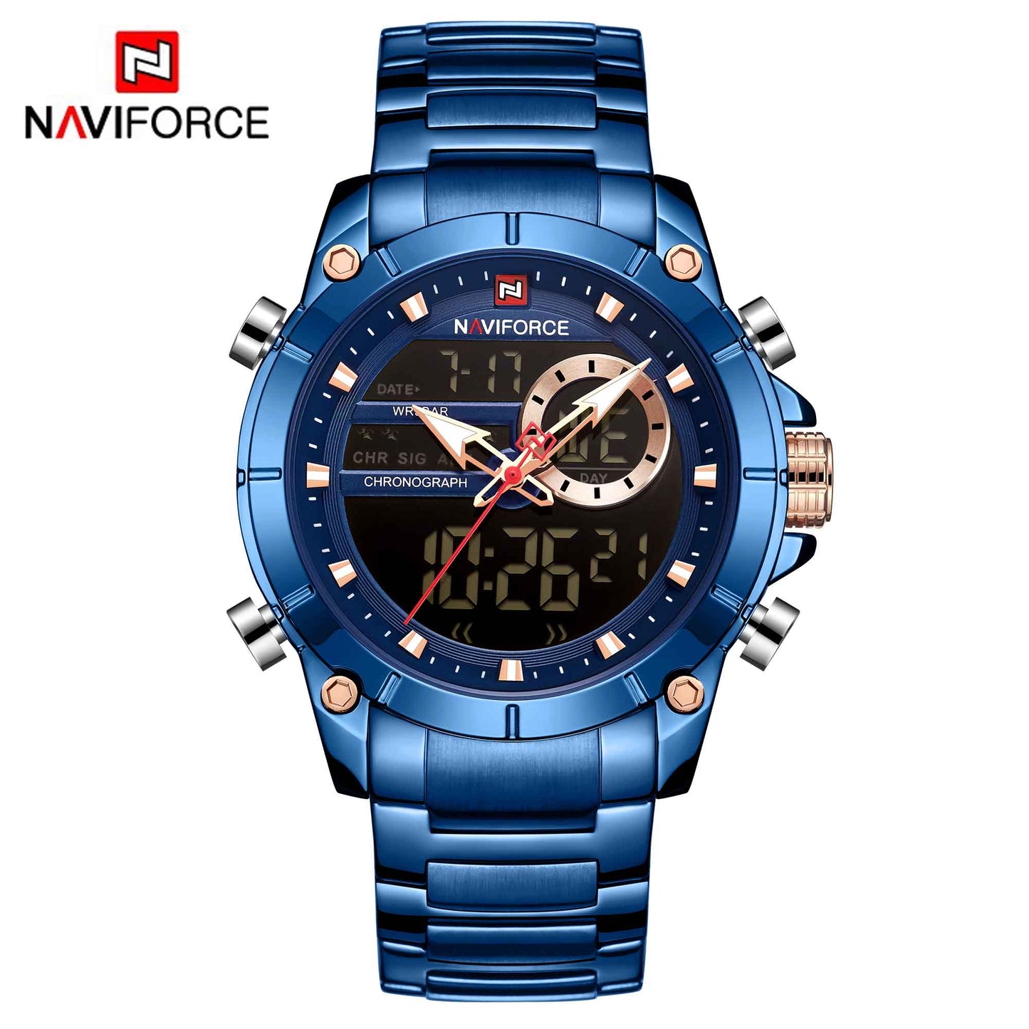 Herren Digital Armbanduhr Silber Edelstahl Fashion Luxus Chronograph Business