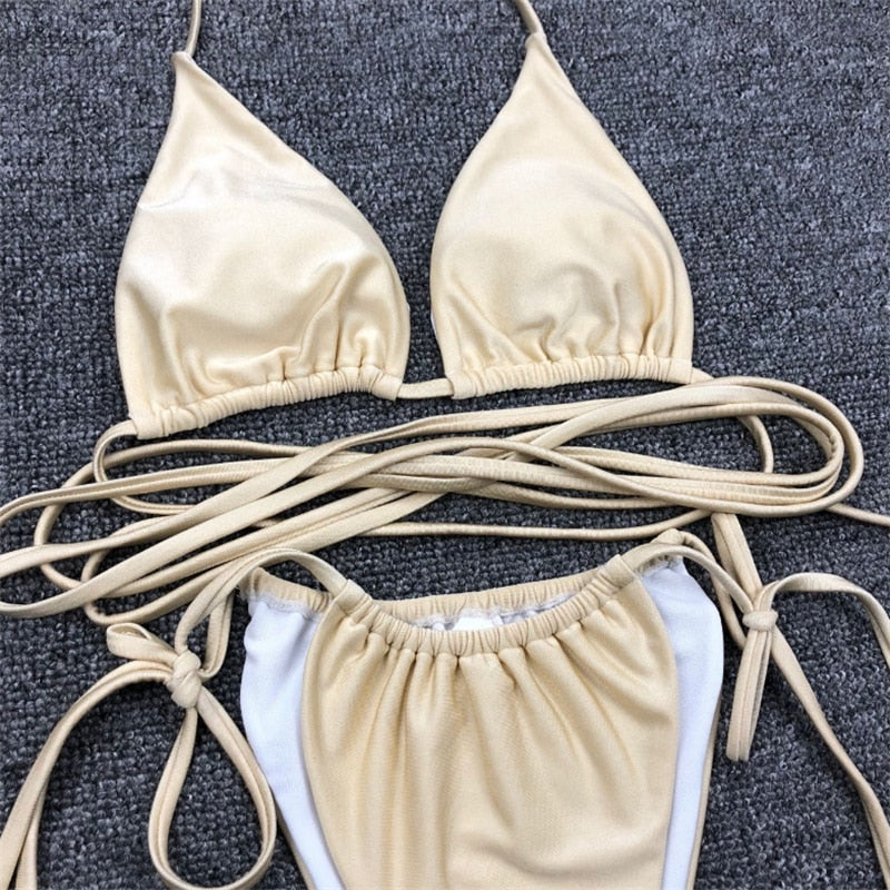Damen Micro Bikini Set BH Gepolstert Brasilianischer Badeanzug Bademode Strand