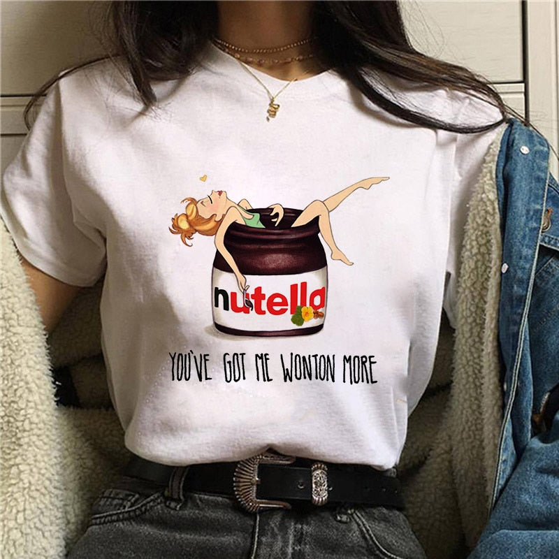 Damen Sommer Top 3D Nutella T-Shirt Rundhals Streetwear lockeres Damentop