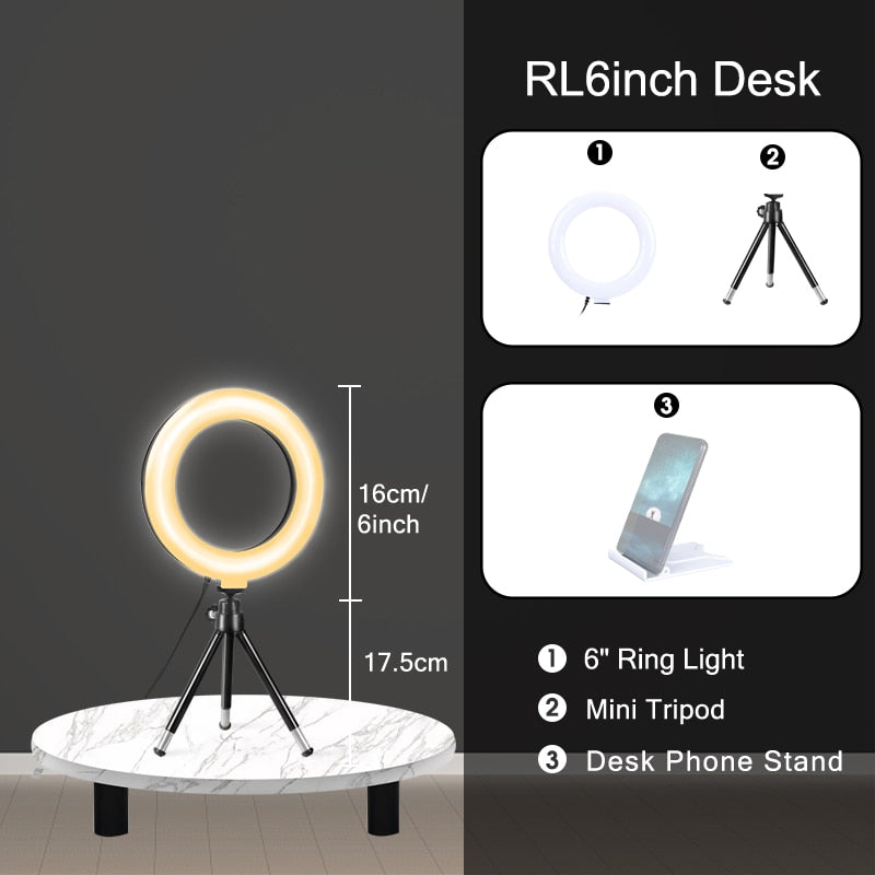 Selfie Ringlicht mit Stativ-Ständer 6 Zoll LED Ring Fotografie