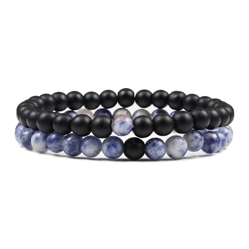 2er SET ARMBAND DAMEN HERREN Naturstein Freundschaftsarmband Yoga