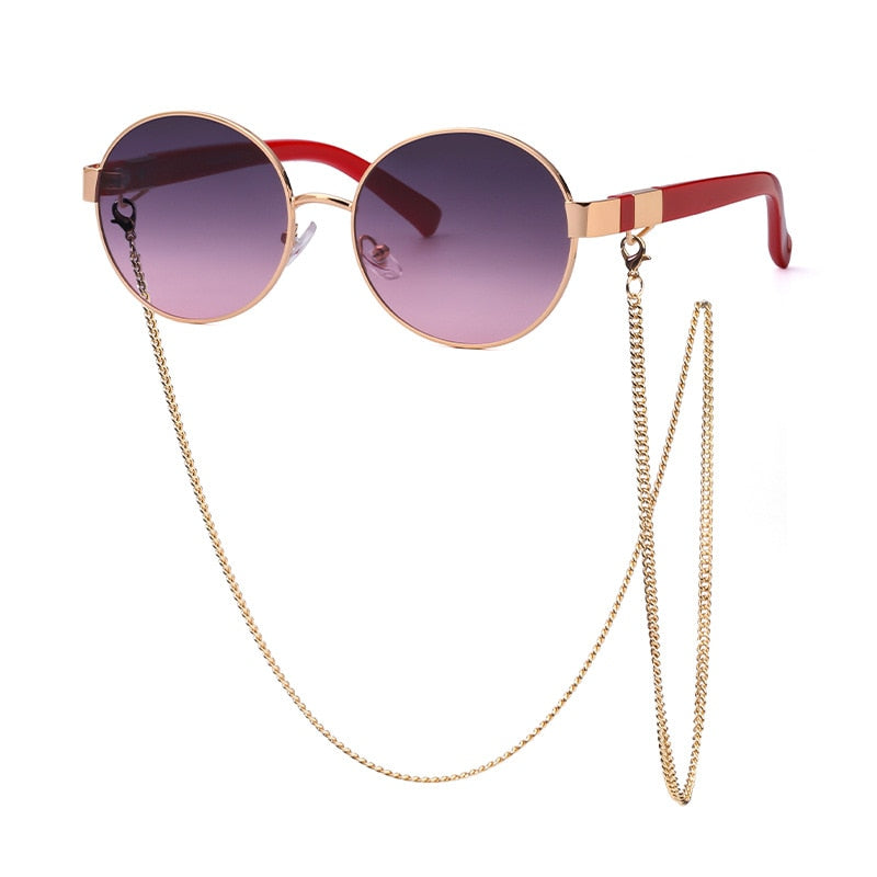 SHAUNA Runde Damen Luxus Sonnenbrille Fashion Metallkette Farbverlauf UV400
