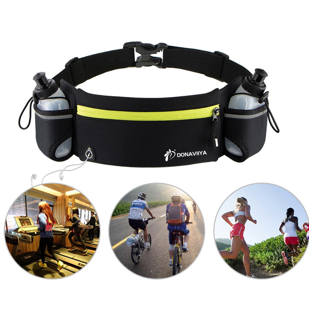 Laufen Gürtel mit 2 Wasserflaschen Taille Pack Reißverschlusstasche Tasche Joggen