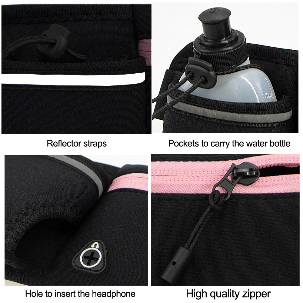 Laufen Gürtel mit 2 Wasserflaschen Taille Pack Reißverschlusstasche Tasche Joggen