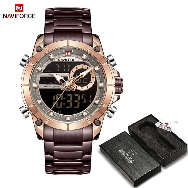 Herren Digital Armbanduhr Silber Edelstahl Fashion Luxus Chronograph Business