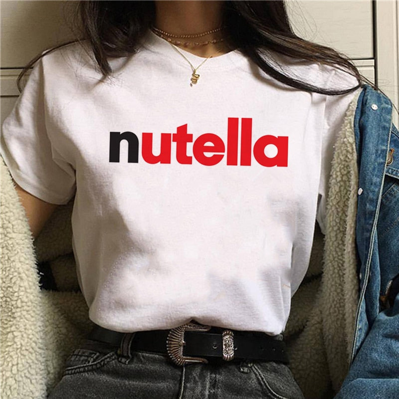 Damen Sommer Top 3D Nutella T-Shirt Rundhals Streetwear lockeres Damentop