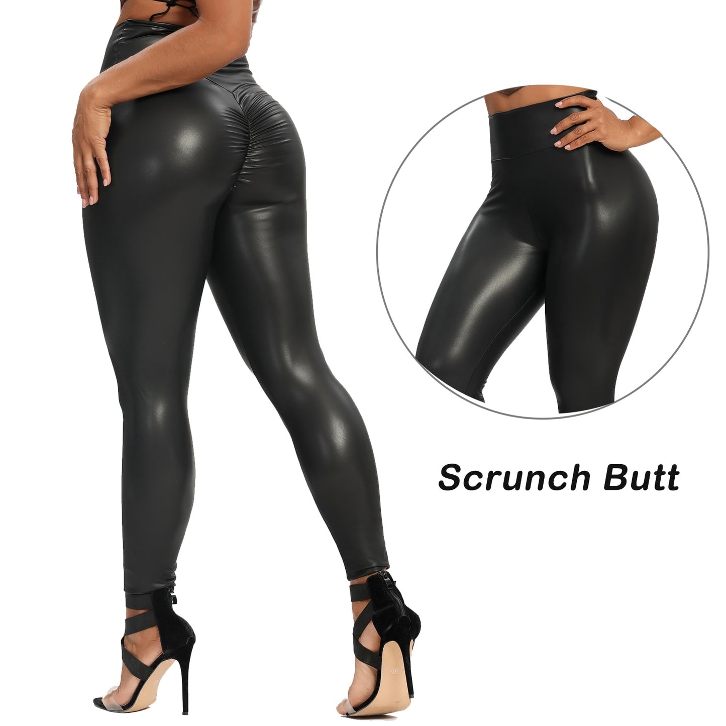Damen Leggings Push-Up Lang Hose Leder Optik Nachtclub Sexy PU Hohe Elastizität