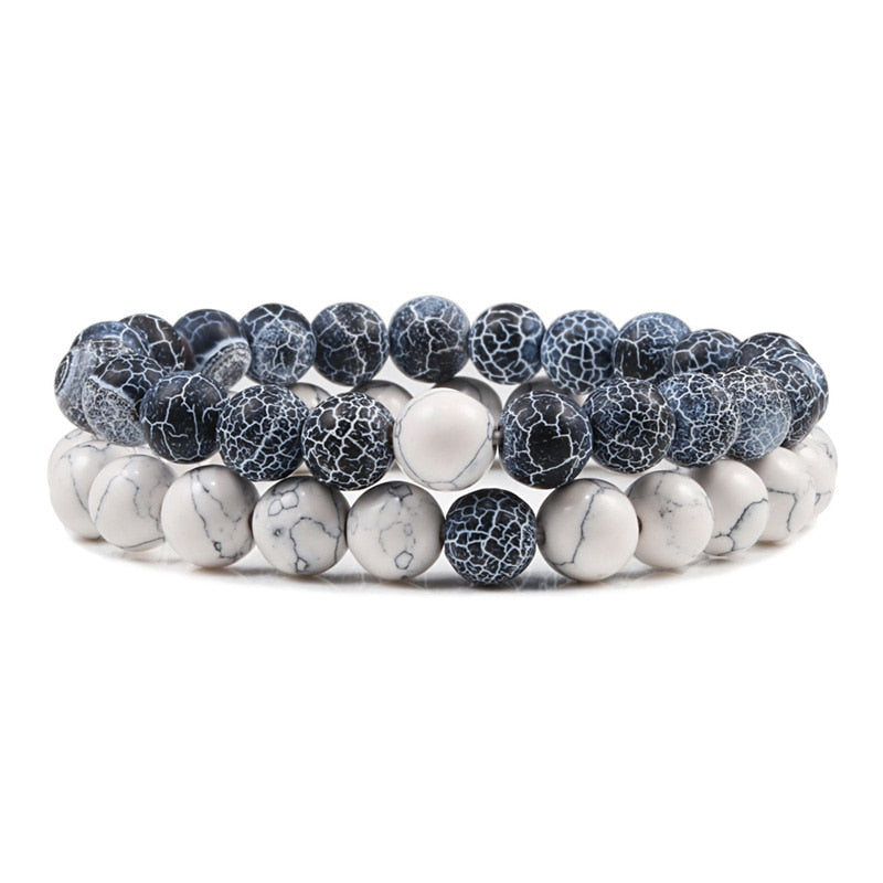 2er SET ARMBAND DAMEN HERREN Naturstein Freundschaftsarmband Yoga