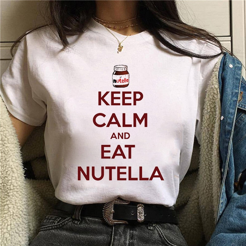 Damen Sommer Top 3D Nutella T-Shirt Rundhals Streetwear lockeres Damentop