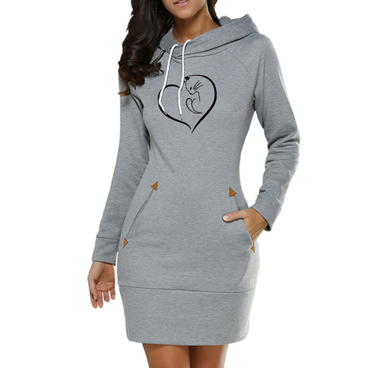 Dame Kapuzenpullover Minikleid Hoodie Sweatshirt Longtops Tunika Jumper Kleider Streetwear
