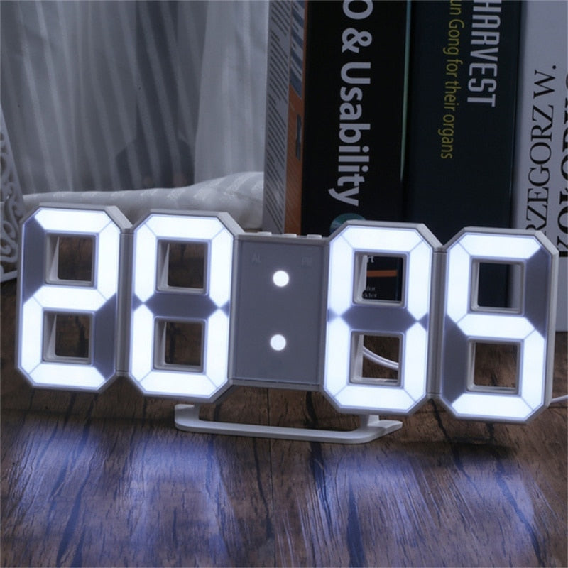 Groß 3D Modern Digital LED Wanduhr 24/12 Stunde USB Display Timer Alarm
