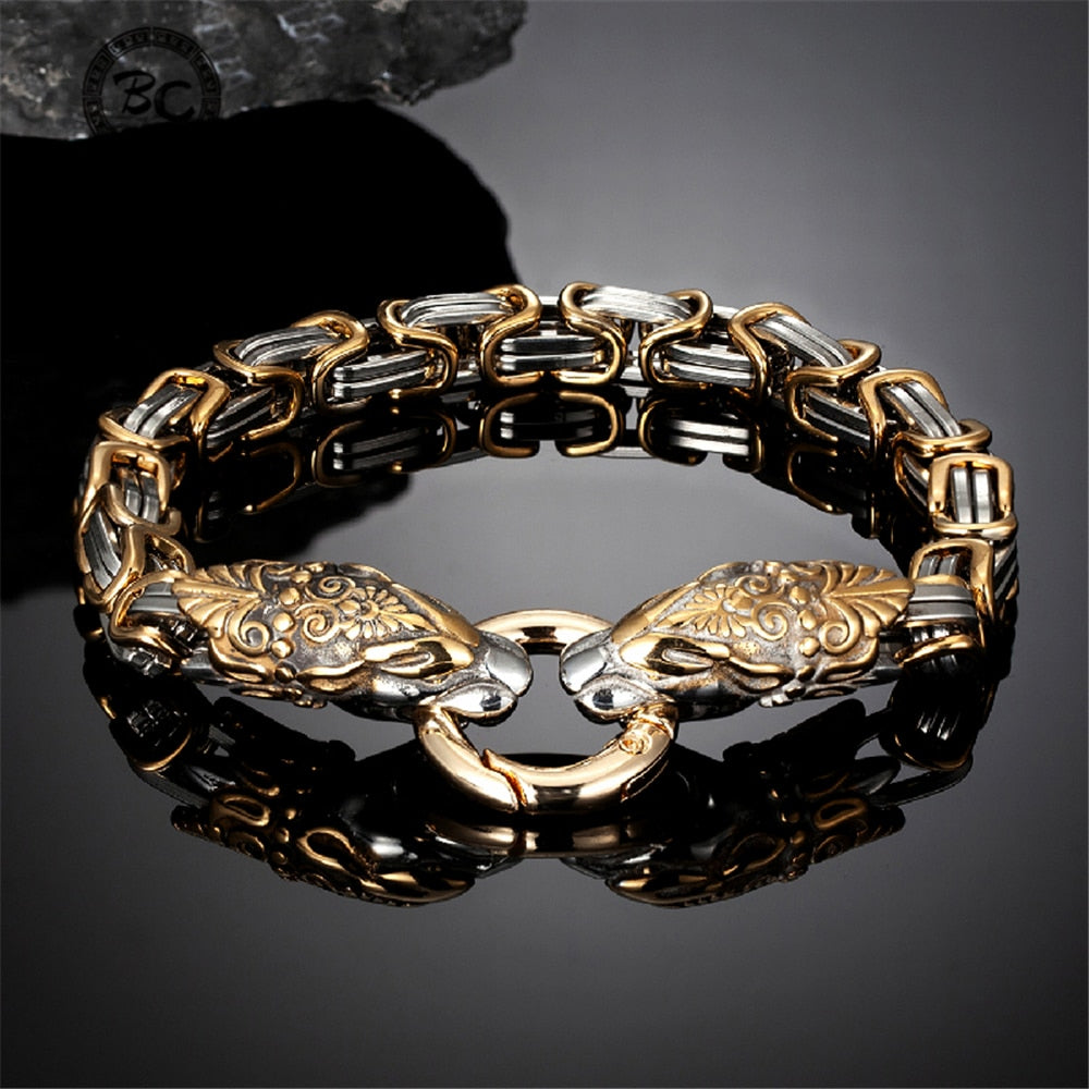 Herren Armband Königskette Edelstahl Wikinger Armreif Drachenkopf Armkette