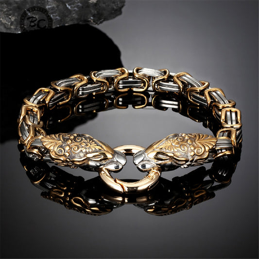 Herren Armband Königskette Edelstahl Wikinger Armreif Drachenkopf Armkette