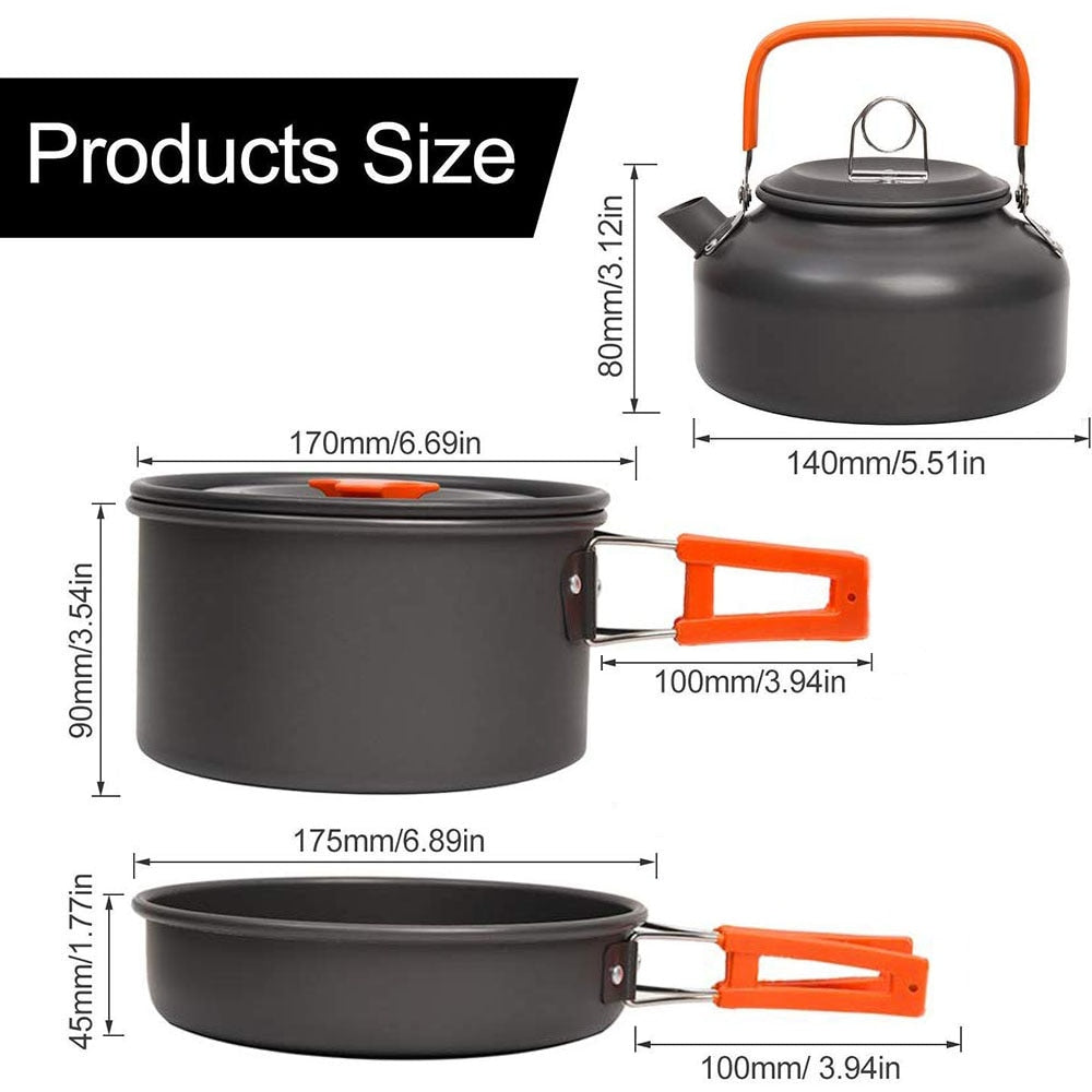 1-3 Person Camping Kochgeschirr Kochtopf Outdoor-Töpfe Bratpfanne Kettle Kit