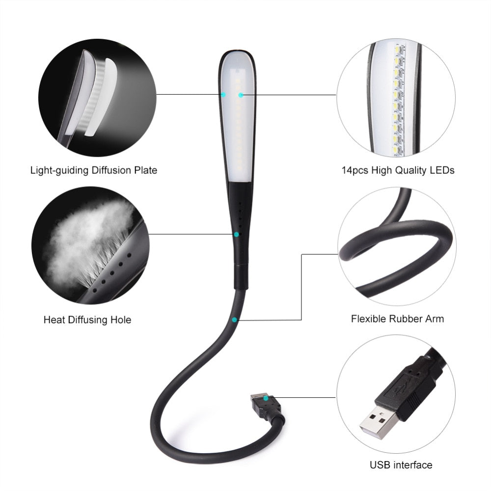 USB Flexible LED Nachtlampe Laptop Notebook Leselampe Power Bank Camping