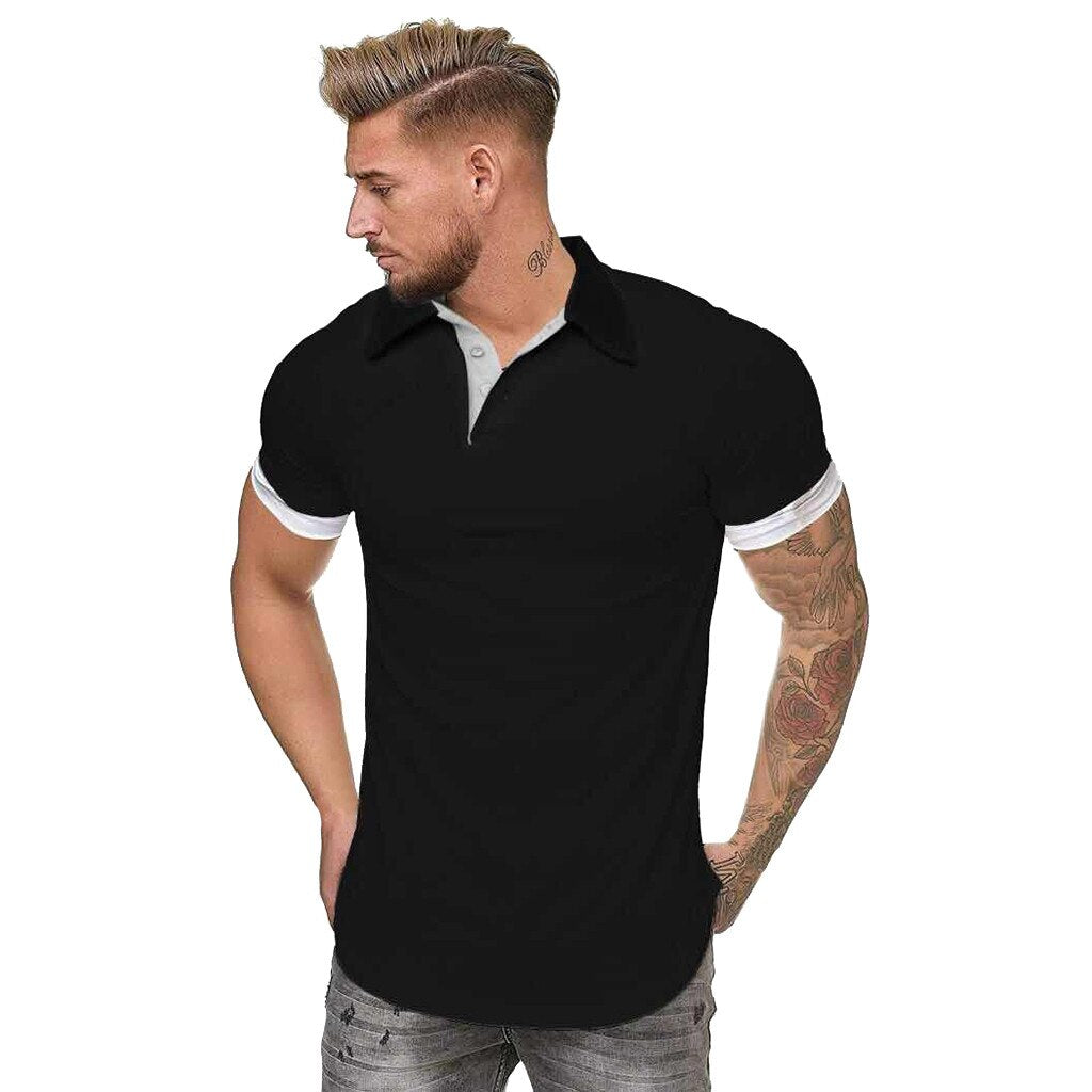 Herren Poloshirt Kontrast Kragen Polo Kurzarm Slim Fit Hemd Polohemd T-Shirt NEU