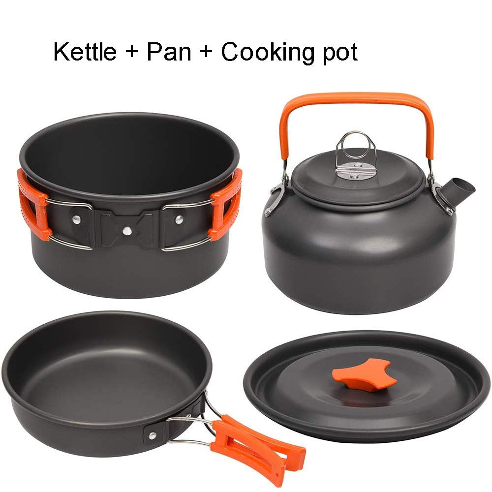 1-3 Person Camping Kochgeschirr Kochtopf Outdoor-Töpfe Bratpfanne Kettle Kit