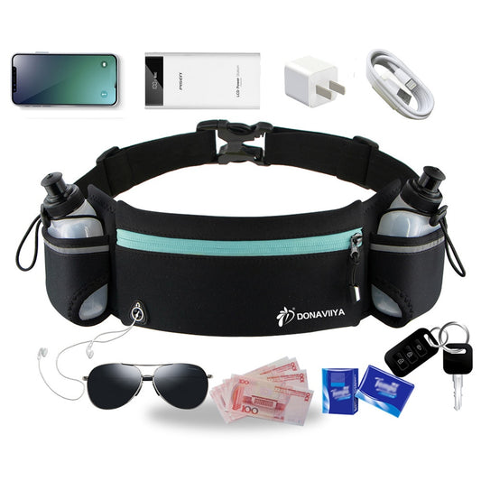 Laufen Gürtel mit 2 Wasserflaschen Taille Pack Reißverschlusstasche Tasche Joggen