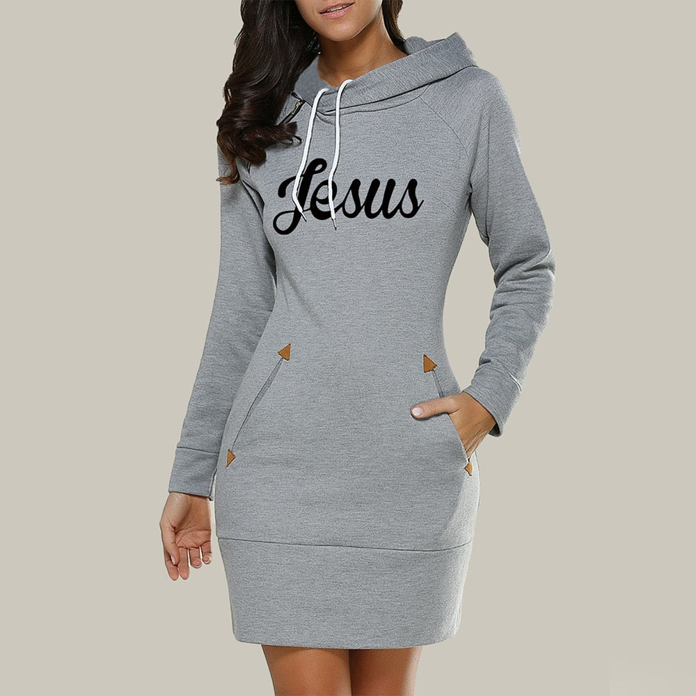 Damen Kapuzenpullover Hoodie Pullikleid Sweatshirt Jumper Minikleid Longtop Sportkleid