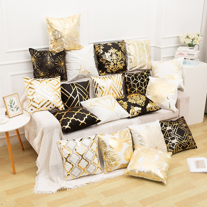 Kissenbezug Goldfolie bedruckt schwarz - gold seidig superweich 45cm x45cm NEU