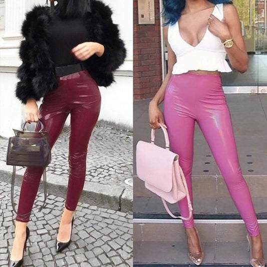 Sexy frauen Leggings Leggins Lang Hose Leder Optik Nachtclub Sexy Hohe Elastizität