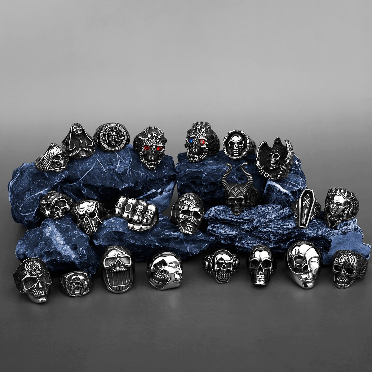 Edelstahl Herren & Damen Biker Rocker Spinning Ring Silber Skull Gothic