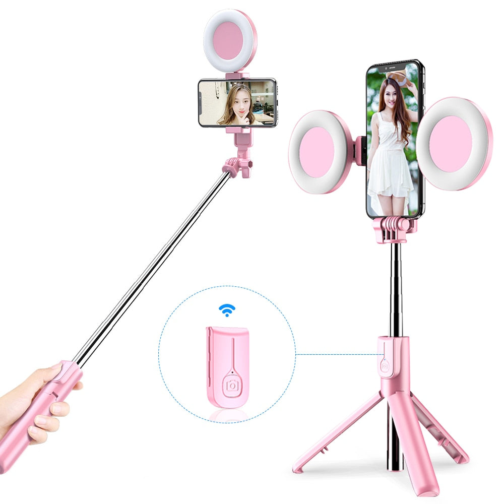 4 in 1 Wireless Bluetooth Selfie Stick faltbares Mini-Stativ mit LED-Ringlicht