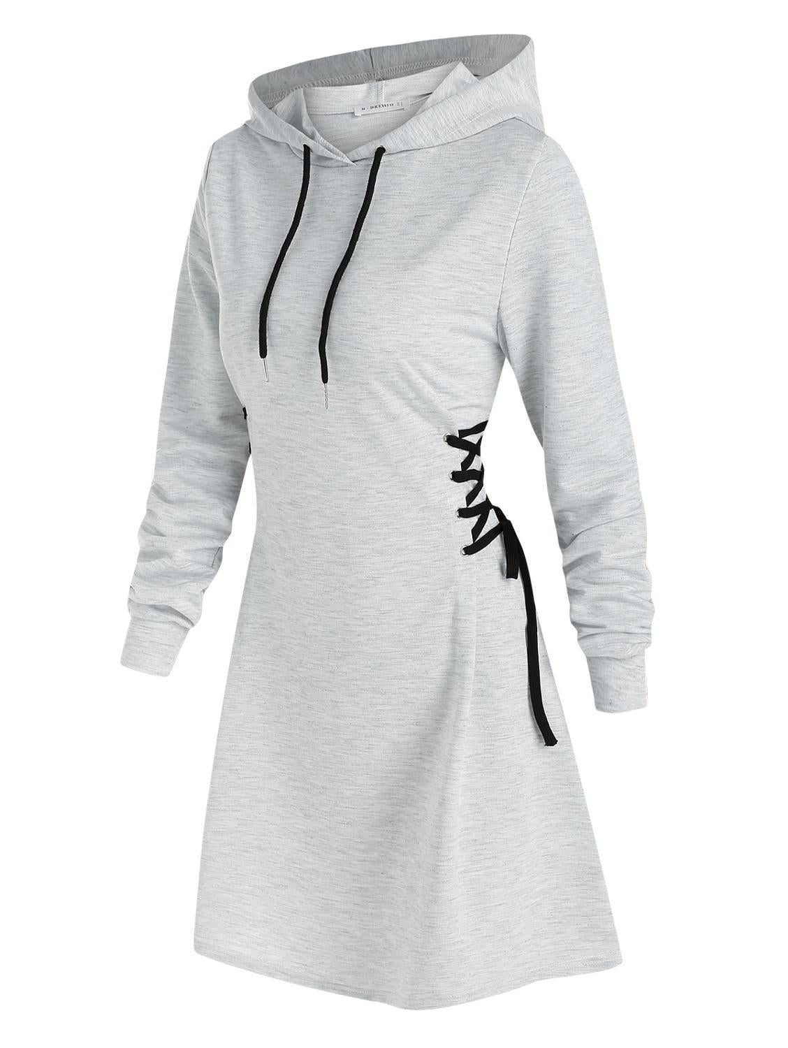 Frauen Langarm Minikleid Kapuzenpullover Kleid Hoodie Sweatshirt Sweatkleid