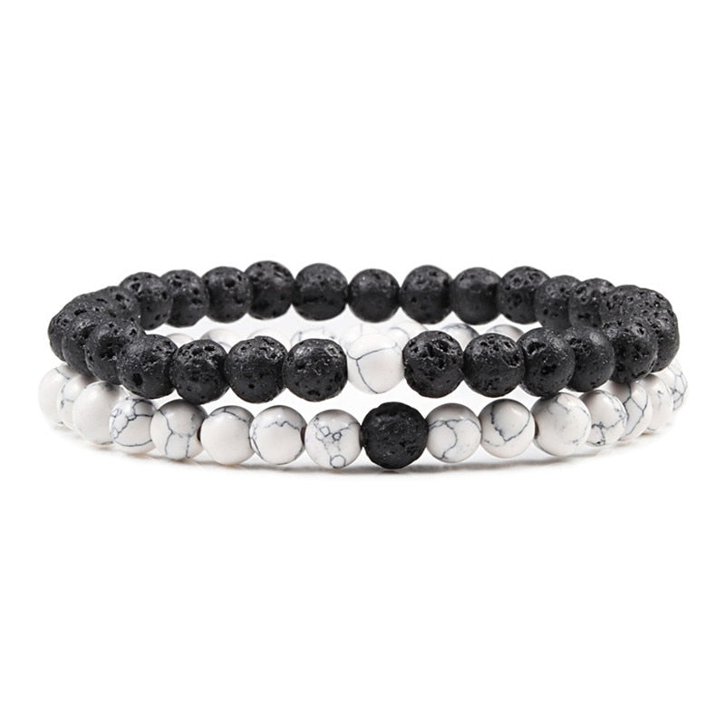 2er SET ARMBAND DAMEN HERREN Naturstein Freundschaftsarmband Yoga