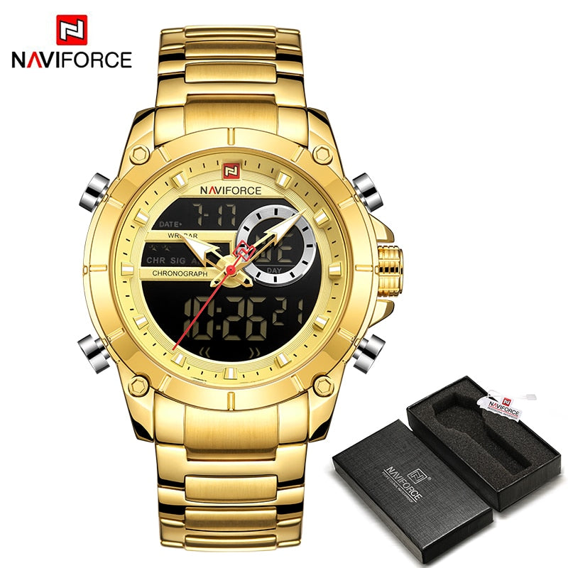 Herren Digital Armbanduhr Silber Edelstahl Fashion Luxus Chronograph Business