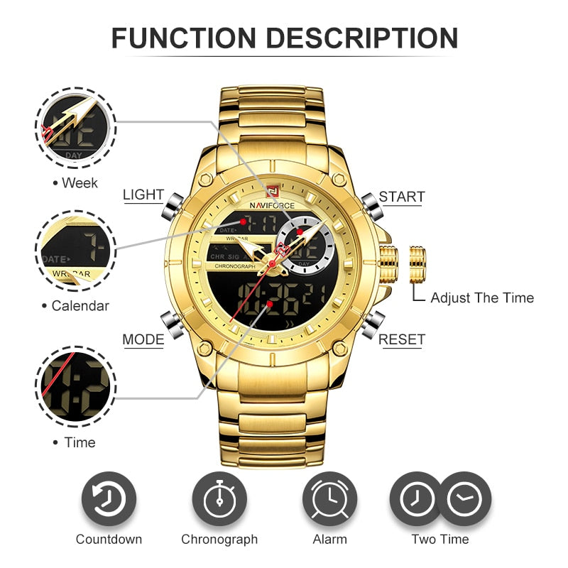 Herren Digital Armbanduhr Silber Edelstahl Fashion Luxus Chronograph Business