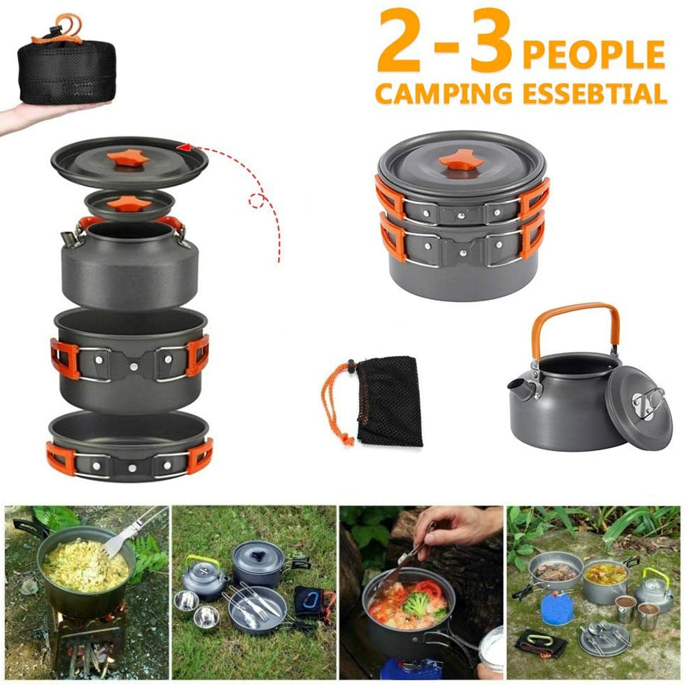1-3 Person Camping Kochgeschirr Kochtopf Outdoor-Töpfe Bratpfanne Kettle Kit