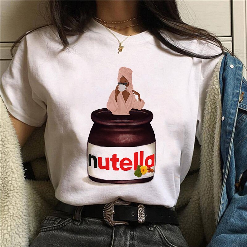 Damen Sommer Top 3D Nutella T-Shirt Rundhals Streetwear lockeres Damentop