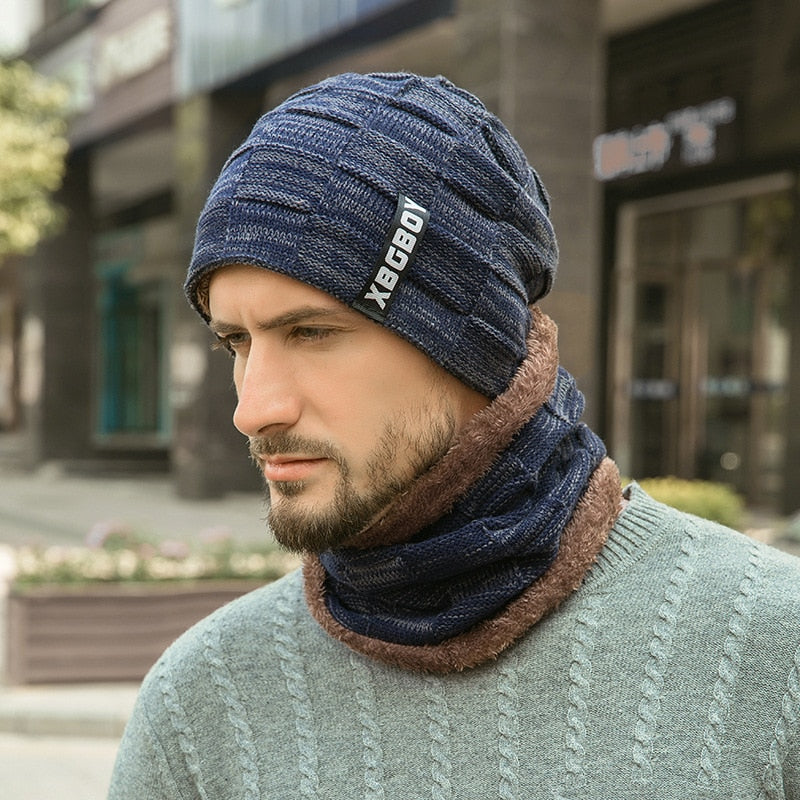 Warme Herren Wintermütze und Schal Fleece Mütze Strickmütze Kappe Hut Unisex