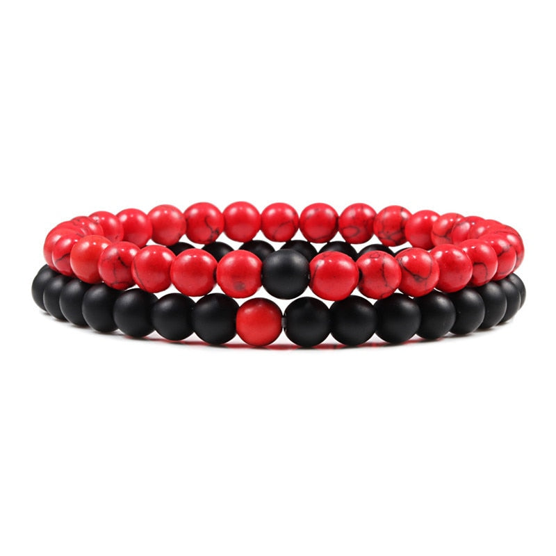 2er SET ARMBAND DAMEN HERREN Naturstein Freundschaftsarmband Yoga