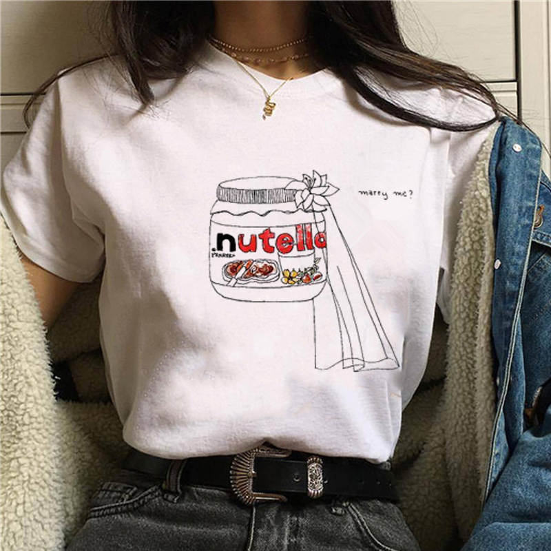 Damen Sommer Top 3D Nutella T-Shirt Rundhals Streetwear lockeres Damentop