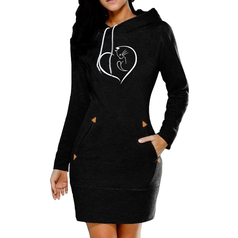 Dame Kapuzenpullover Minikleid Hoodie Sweatshirt Longtops Tunika Jumper Kleider Streetwear