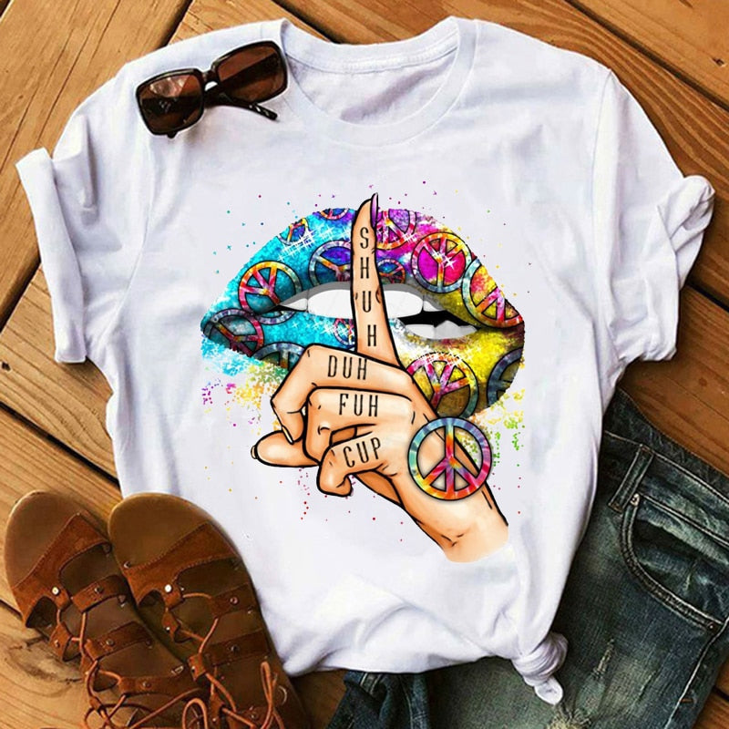 Damen Sommer Top 3D Leopard Kiss T-Shirt Rundhals Streetwear Damentop