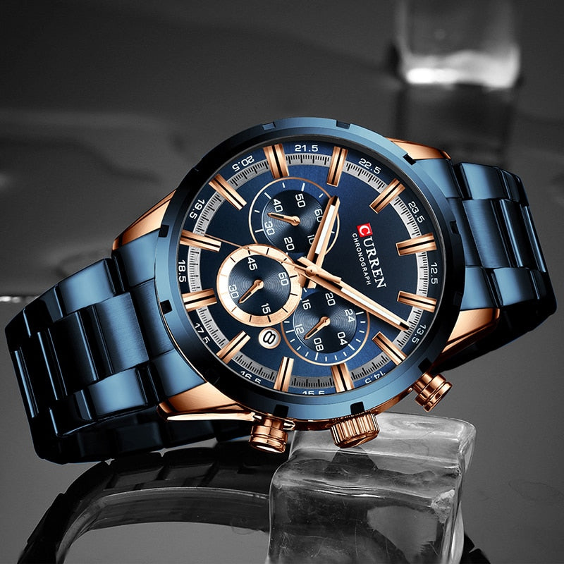 Herren Armbanduhr Silber Schwarz Edelstahl Fashion Luxus Chronograph  Business