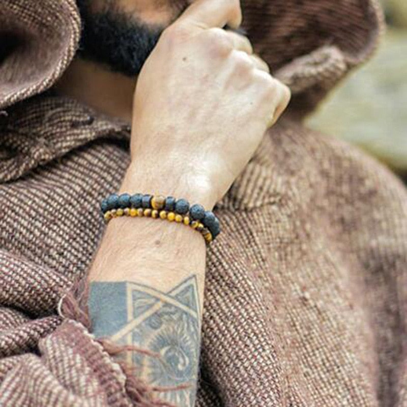 Armband Lava Holz Tibetische Buddha DAMEN HERREN Naturstein Freundschaftsarmband Yoga