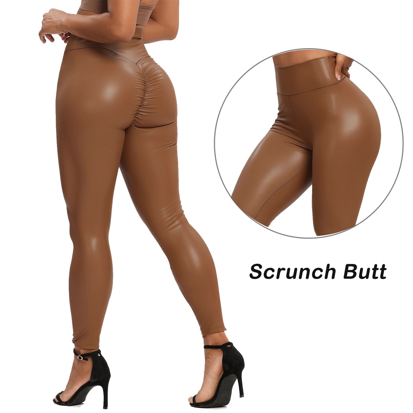 Damen Leggings Push-Up Lang Hose Leder Optik Nachtclub Sexy PU Hohe Elastizität