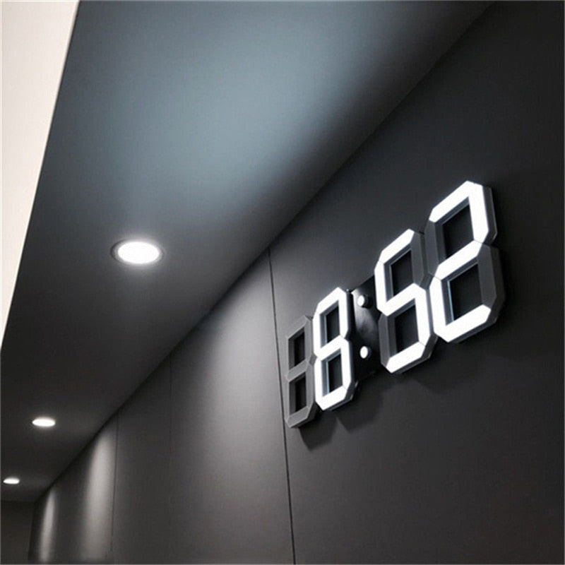 Groß 3D Modern Digital LED Wanduhr 24/12 Stunde USB Display Timer Alarm