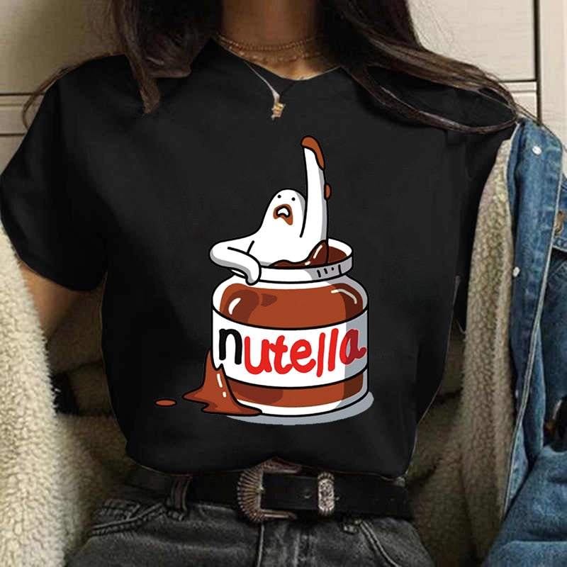 Damen Sommer Top 3D Nutella T-Shirt Rundhals Streetwear lockeres Damentop