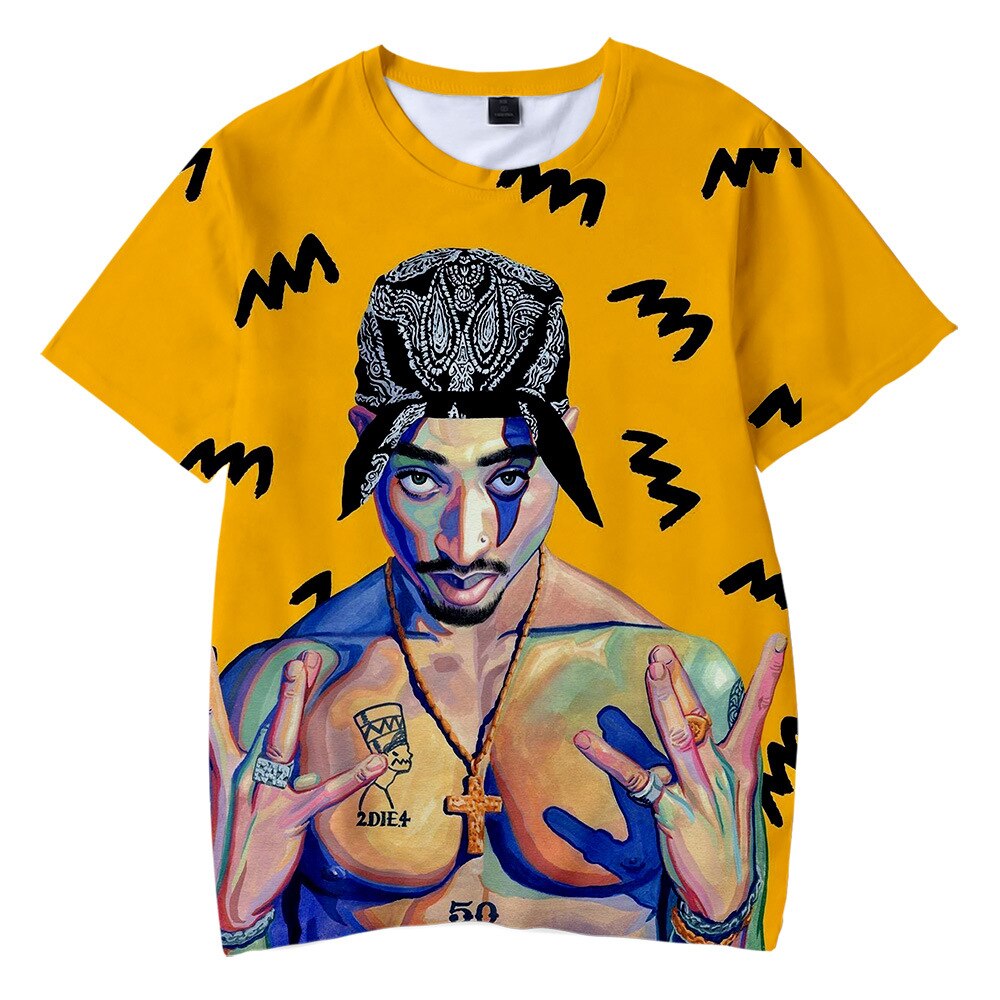 Herren 2Pac Tupac 3D T-Shirt Rundhals Unisex Sommer Streetwear Rapper