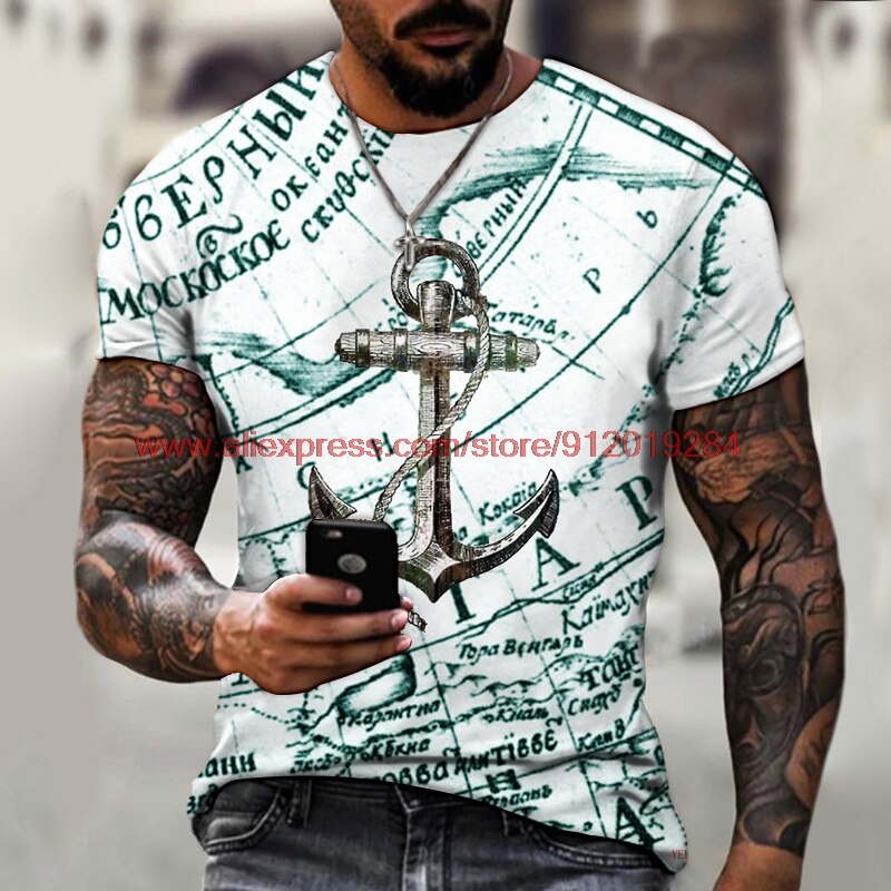 Herren Anker Anchor 3D T-Shirt Rundhals Unisex Sommer Streetwear Men