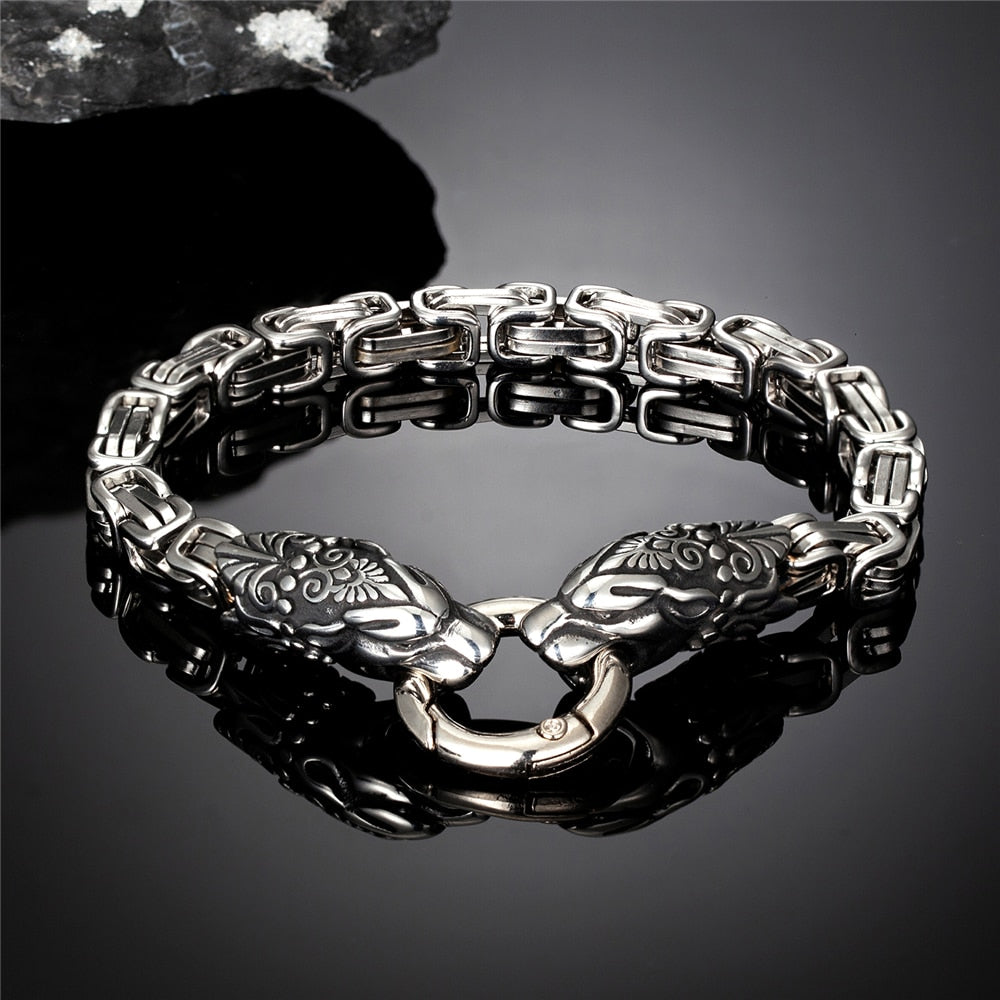 Herren Armband Königskette Edelstahl Wikinger Armreif Drachenkopf Armkette