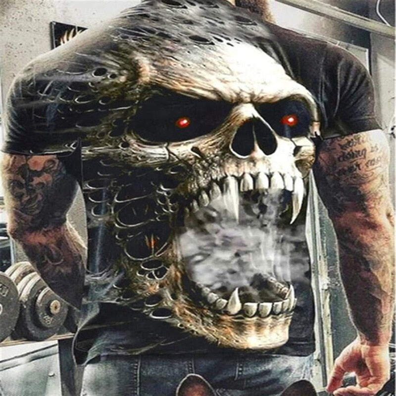 Fashion Herren Horror Skull 3D T-Shirt Rundhals Unisex Sommer Streetwear